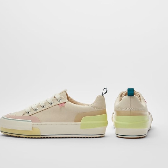 NWT Zara Girls Patches Lace Up Cotton Sneaker - Picture 2 of 10